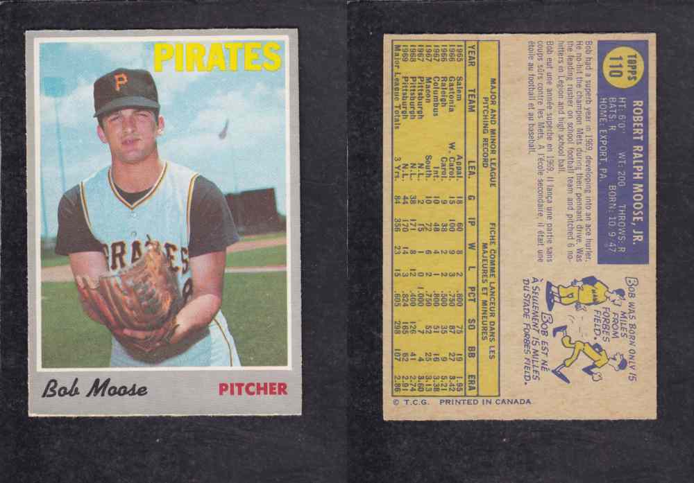 1970 O-PEE-CHEE BASEBALL CARD #110 B. MOOSE photo 1970 O-PEE-CHEE BASEBALL CARD #110 B. MOOSE photo