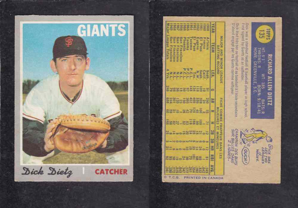 1970 O-PEE-CHEE BASEBALL CARD #135 D. DIETZ photo 1970 O-PEE-CHEE BASEBALL CARD #135 D. DIETZ photo