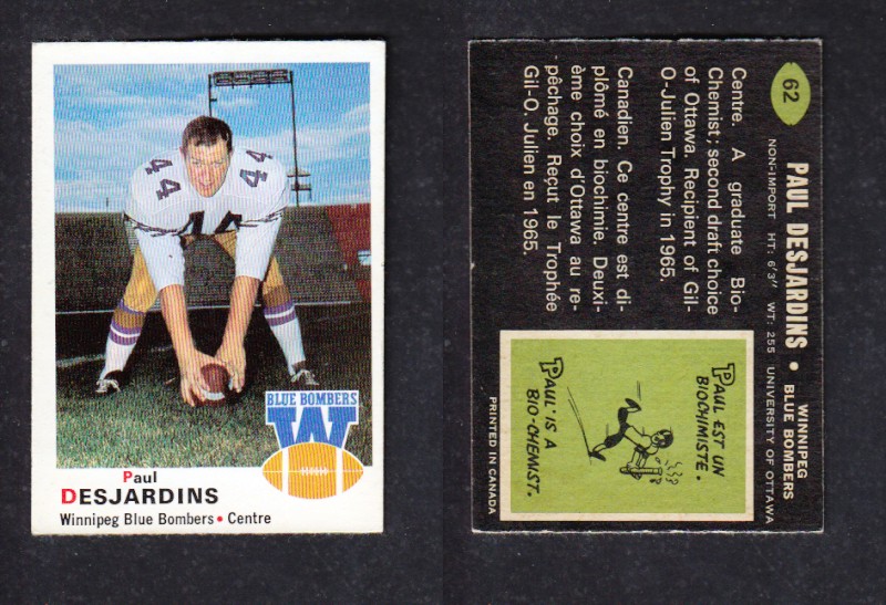 1970 CFL O-PEE-CHEE FOOTBALL CARD #62 P. DESJARDINS photo