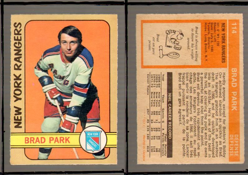 1972-73 O-PEE-CHEE HOCKEY CARD #114 B.PARK photo 1972-73 O-PEE-CHEE HOCKEY CARD #114 B.PARK photo