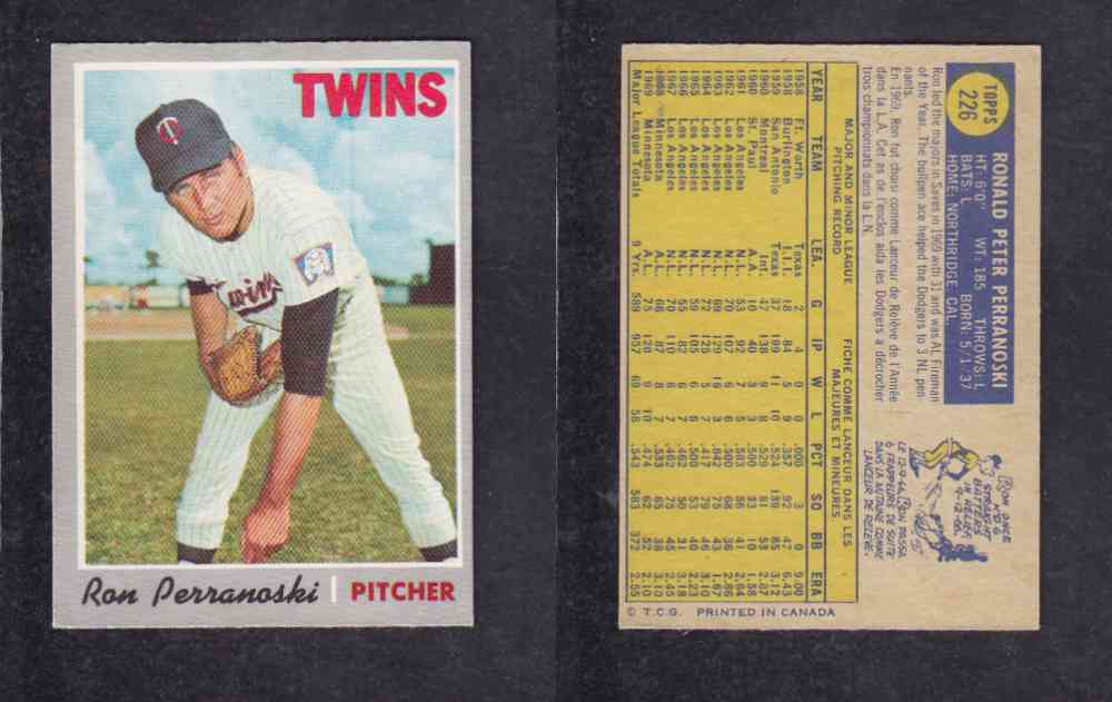 1970 O-PEE-CHEE BASEBALL CARD #226 R. PERRANOSKI photo 1970 O-PEE-CHEE BASEBALL CARD #226 R. PERRANOSKI photo