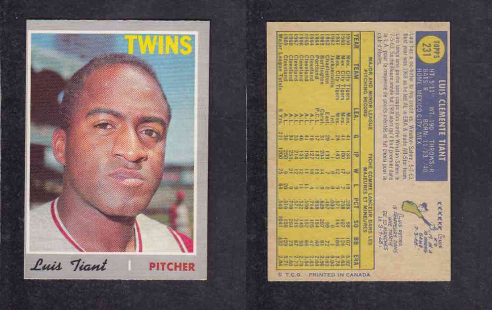 1970 O-PEE-CHEE BASEBALL CARD #231 L. TIANT photo 1970 O-PEE-CHEE BASEBALL CARD #231 L. TIANT photo