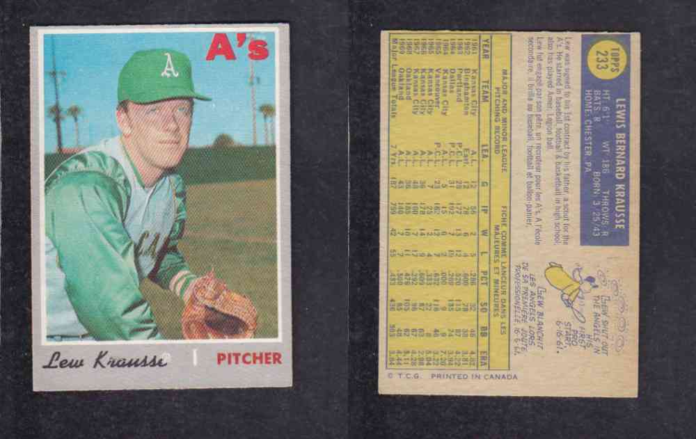 1970 O-PEE-CHEE BASEBALL CARD #233 L. KRAUSSE photo 1970 O-PEE-CHEE BASEBALL CARD #233 L. KRAUSSE photo