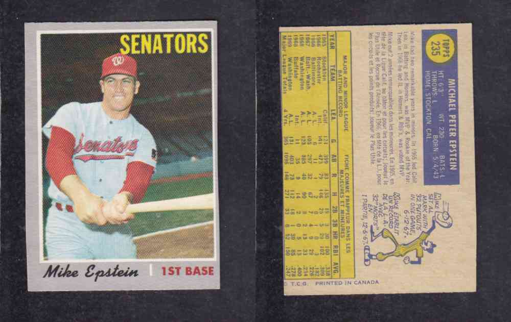1970 O-PEE-CHEE BASEBALL CARD #235 M. EPSTEIN photo 1970 O-PEE-CHEE BASEBALL CARD #235 M. EPSTEIN photo
