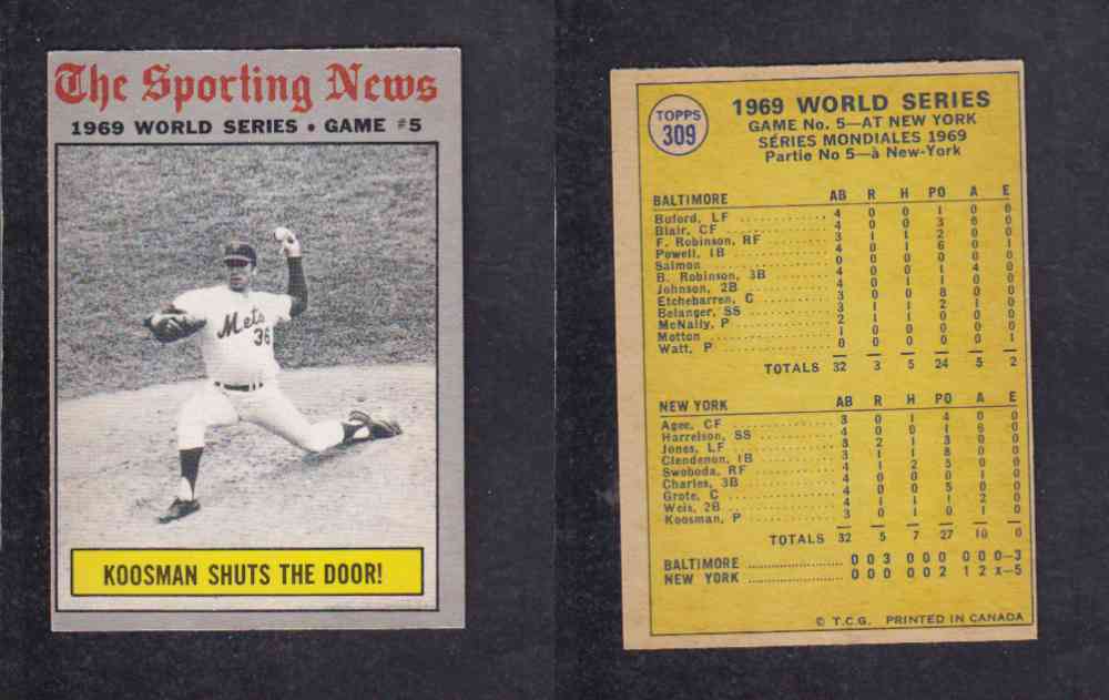 1970 O-PEE-CHEE BASEBALL CARD #309 1969 WOLD SERIES GAME 5 photo 1970 O-PEE-CHEE BASEBALL CARD #309 1969 WOLD SERIES GAME 5 photo