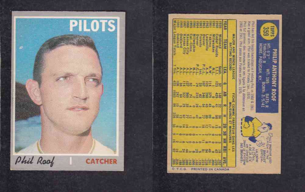 1970 O-PEE-CHEE BASEBALL CARD #359 P. ROOF photo 1970 O-PEE-CHEE BASEBALL CARD #359 P. ROOF photo