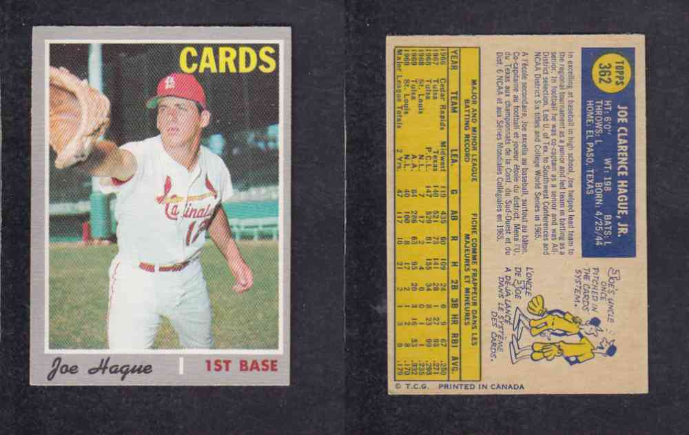1970 O-PEE-CHEE BASEBALL CARD #362 J. HAGUE photo 1970 O-PEE-CHEE BASEBALL CARD #362 J. HAGUE photo