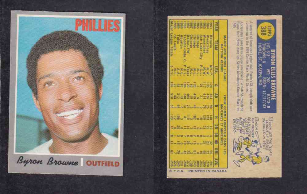 1970 O-PEE-CHEE BASEBALL CARD #388 B. BROWNE photo 1970 O-PEE-CHEE BASEBALL CARD #388 B. BROWNE photo