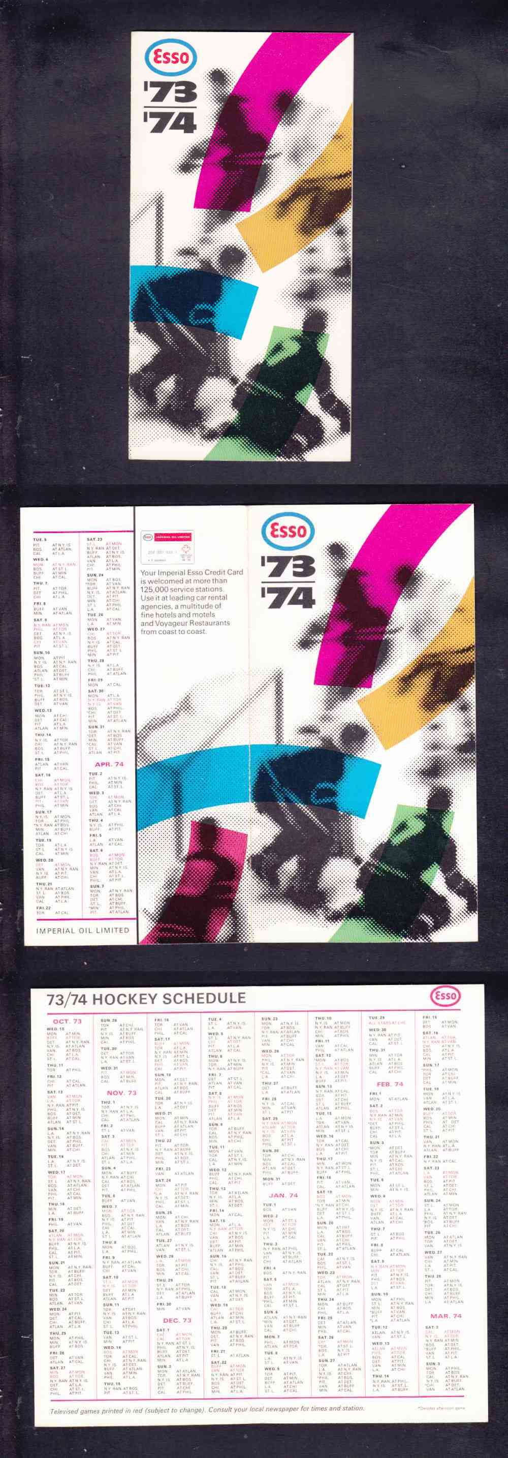 1973-74 ESSO NHL HOCKEY SCHEDULE photo 1973-74 ESSO NHL HOCKEY SCHEDULE photo