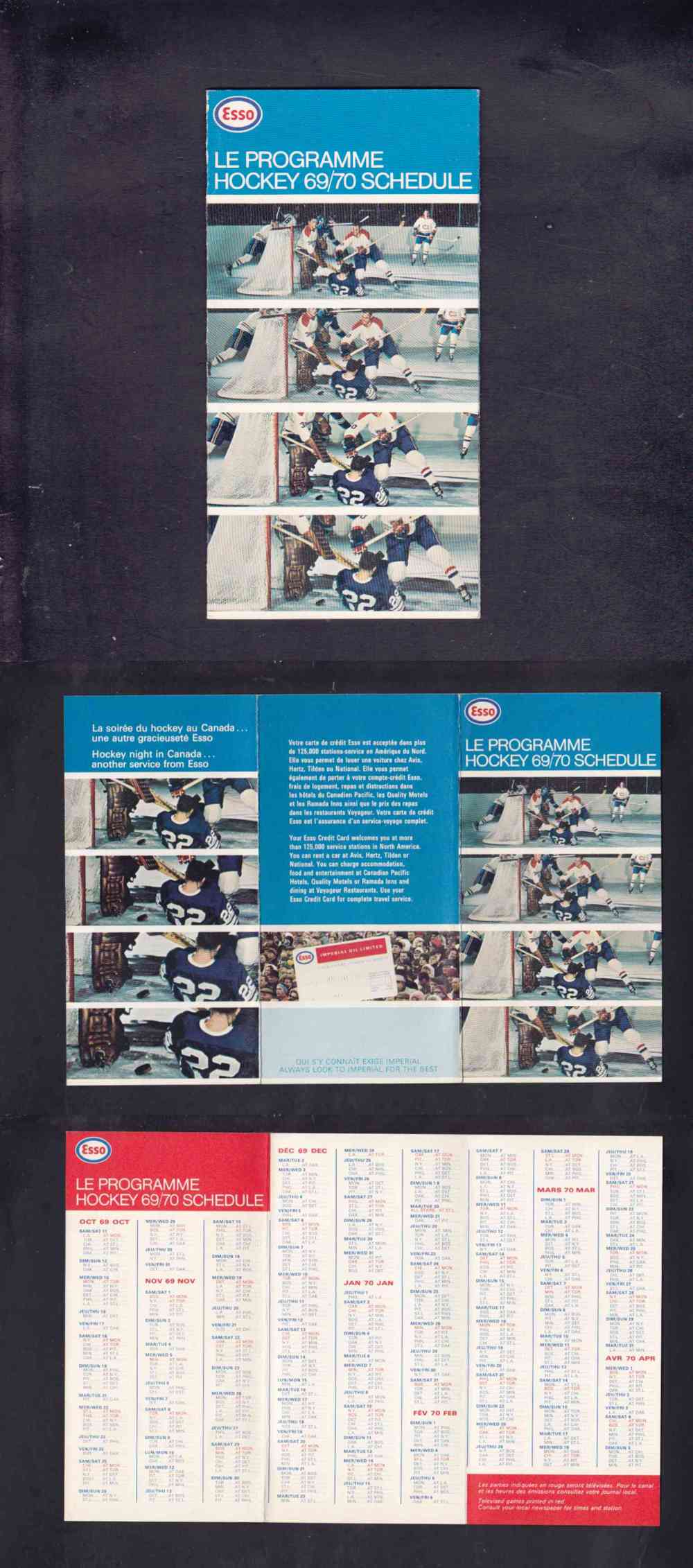 1969-70 ESSO NHL HOCKEY SCHEDULE photo 1969-70 ESSO NHL HOCKEY SCHEDULE photo