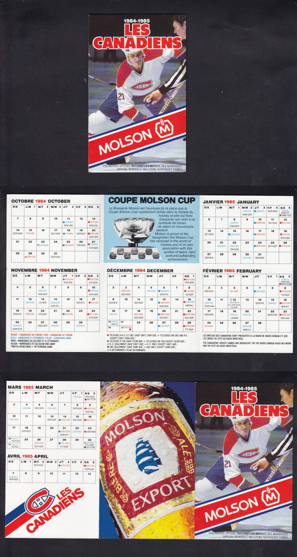 1984-85 MOLSON MONTREAL CANADIENS SCHEDULE photo 1984-85 MOLSON MONTREAL CANADIENS SCHEDULE photo