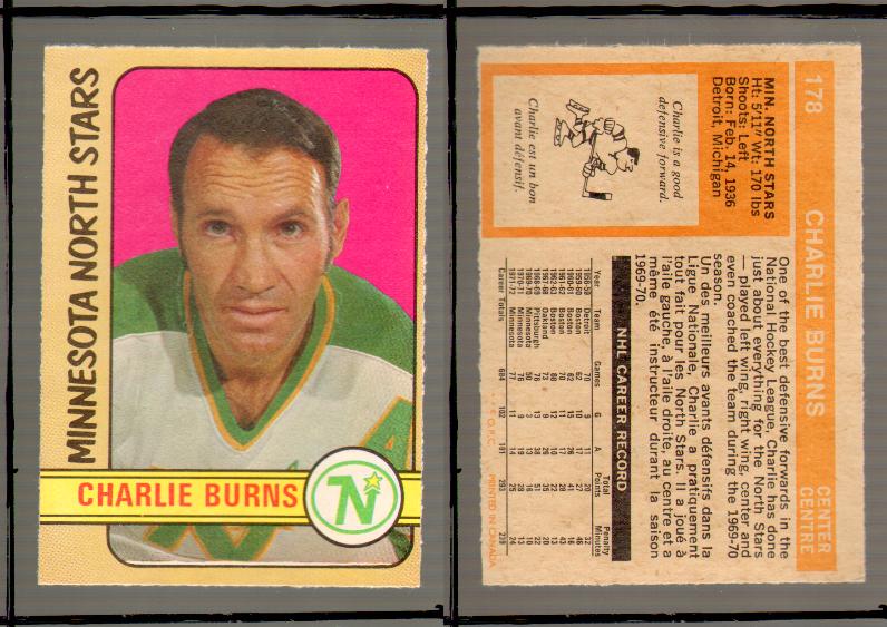 1972-73 O-PEE-CHEE HOCKEY CARD #178 C.BURNS photo 1972-73 O-PEE-CHEE HOCKEY CARD #178 C.BURNS photo