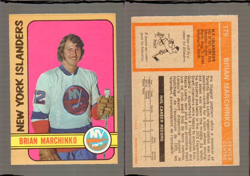 1972-73 O-PEE-CHEE HOCKEY CARD #179 B.MARCHINKO photo 1972-73 O-PEE-CHEE HOCKEY CARD #179 B.MARCHINKO photo