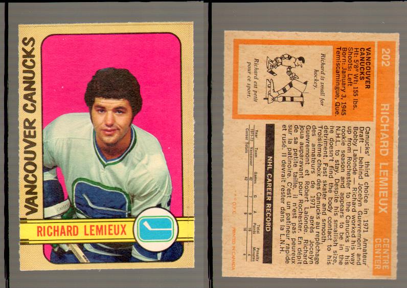1972-73 O-PEE-CHEE HOCKEY CARD #202 R.LEMIEUX photo