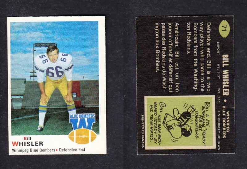 1970 CFL O-PEE-CHEE FOOTBALL CARD #71 B. WHISLER photo