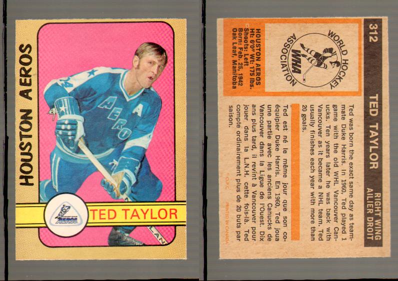 1972-73 O-PEE-CHEE HOCKEY CARD #312 T.TAYLOR photo