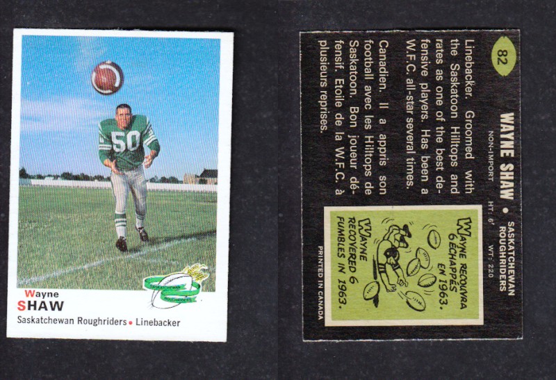 1970 CFL O-PEE-CHEE FOOTBALL CARD #82 W. SHAW photo