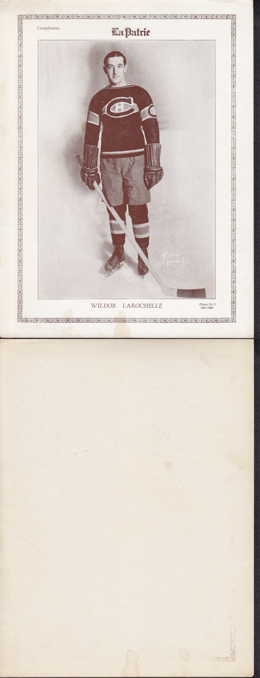 1927-28 LA PATRIE PHOTO #7 W. LAROCHELLE photo 1927-28 LA PATRIE PHOTO #7 W. LAROCHELLE photo