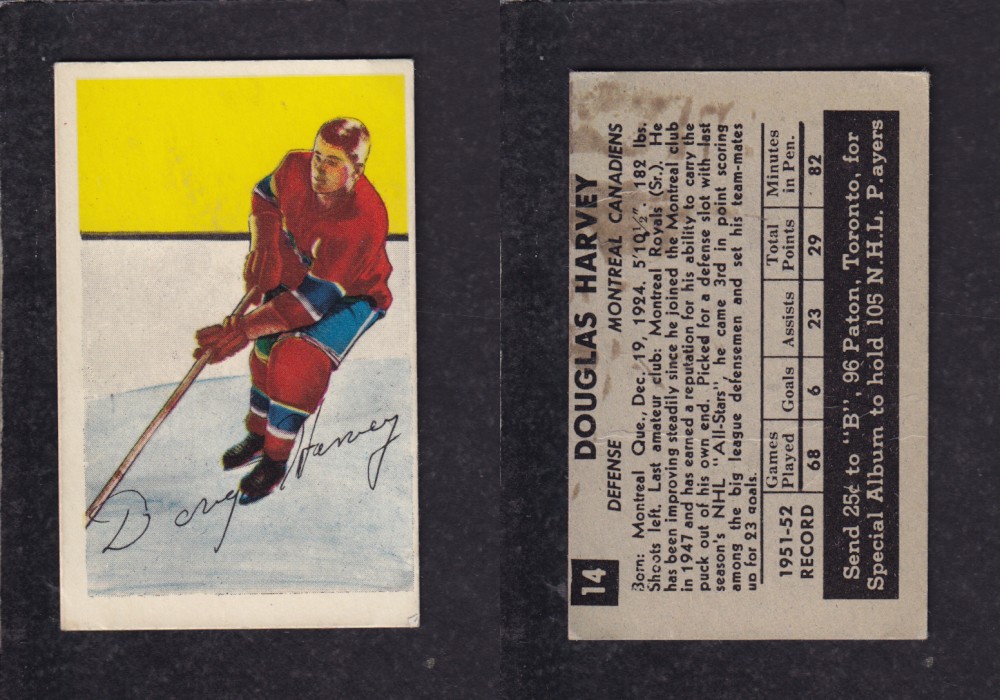 1952-53 PARKHURST HOCKEY CARD #14 D. HARVEY photo 1952-53 PARKHURST HOCKEY CARD #14 D. HARVEY photo