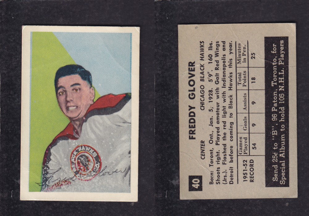 1952-53 PARKHURST HOCKEY CARD #40 F. GLOVER photo 1952-53 PARKHURST HOCKEY CARD #40 F. GLOVER photo