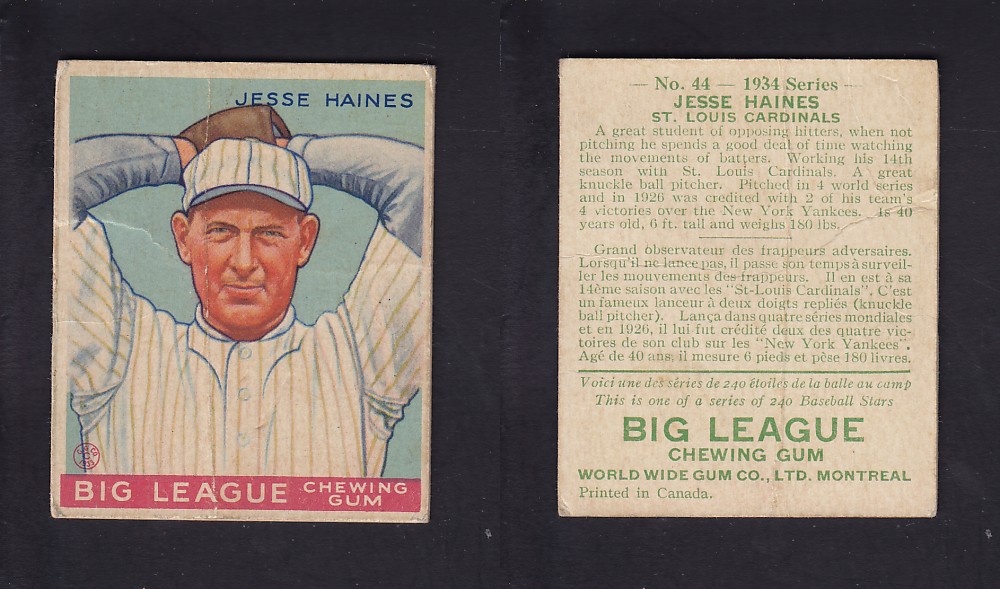 1934 WORLD WIDE GUM CANADIAN GOUDEY BASEBALL CARD #44 J. HAINES photo
