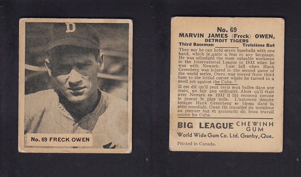 1936 WORLD WIDE GUM CANADIAN GOUDEY BASEBALL CARD #69 F. OWEN photo 1936 WORLD WIDE GUM CANADIAN GOUDEY BASEBALL CARD #69 F. OWEN photo