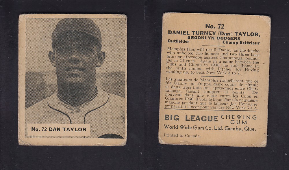 1936 WORLD WIDE GUM CANADIAN GOUDEY BASEBALL CARD #72 D. TAYLOR photo 1936 WORLD WIDE GUM CANADIAN GOUDEY BASEBALL CARD #72 D. TAYLOR photo