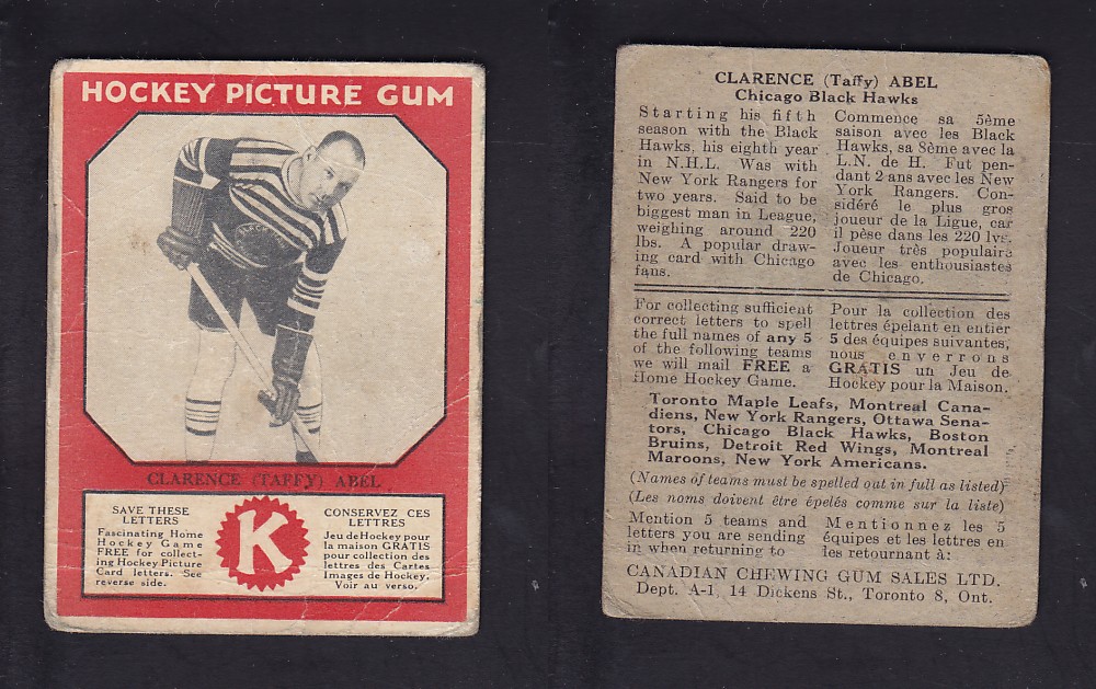 1933-34 CANADIAN CHEWING GUM HOCKEY CARD C. ABEL photo 1933-34 CANADIAN CHEWING GUM HOCKEY CARD C. ABEL photo