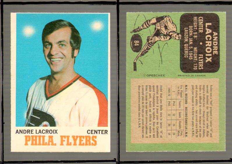 1970-71 O-PEE-CHEE CARD #84 A. LACROIX photo 1970-71 O-PEE-CHEE CARD #84 A. LACROIX photo