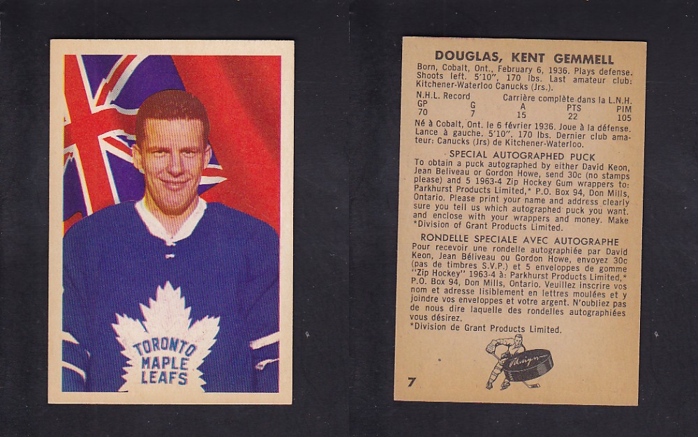 1963-64 PARKHURST HOCKEY CARD #7 K. DOUGLAS photo 1963-64 PARKHURST HOCKEY CARD #7 K. DOUGLAS photo