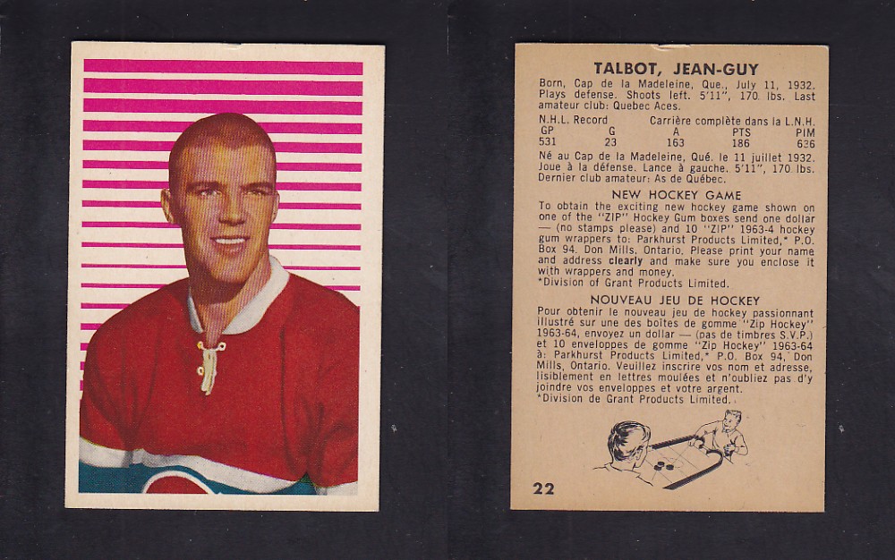 1963-64 PARKHURST HOCKEY CARD #22 J-G. TALBOT photo 1963-64 PARKHURST HOCKEY CARD #22 J-G. TALBOT photo