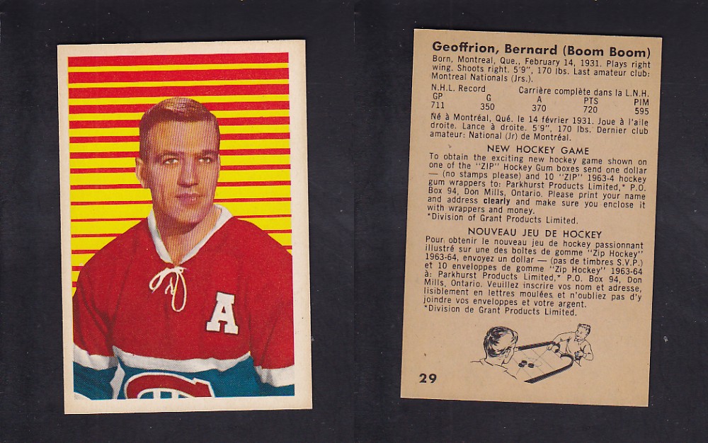 1963-64 PARKHURST HOCKEY CARD #29 B. GEOFFRION photo 1963-64 PARKHURST HOCKEY CARD #29 B. GEOFFRION photo
