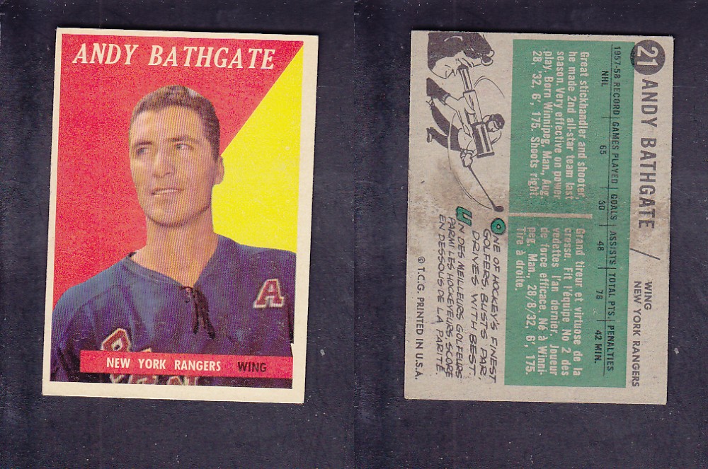 1958-59 TOPPS HOCKEY CARD #21 A. BATHGATE photo 1958-59 TOPPS HOCKEY CARD #21 A. BATHGATE photo