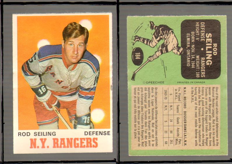1970-71 O-PEE-CHEE CARD #184 R. SEILING photo 1970-71 O-PEE-CHEE CARD #184 R. SEILING photo