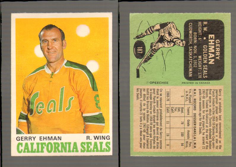 1970-71 O-PEE-CHEE CARD #187 G. EHMAN photo 1970-71 O-PEE-CHEE CARD #187 G. EHMAN photo