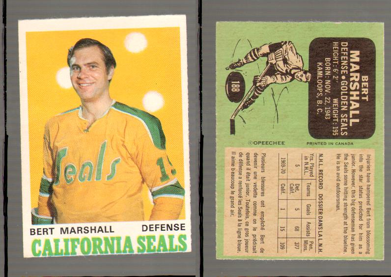 1970-71 O-PEE-CHEE CARD #188 B. MARSHALL photo 1970-71 O-PEE-CHEE CARD #188 B. MARSHALL photo