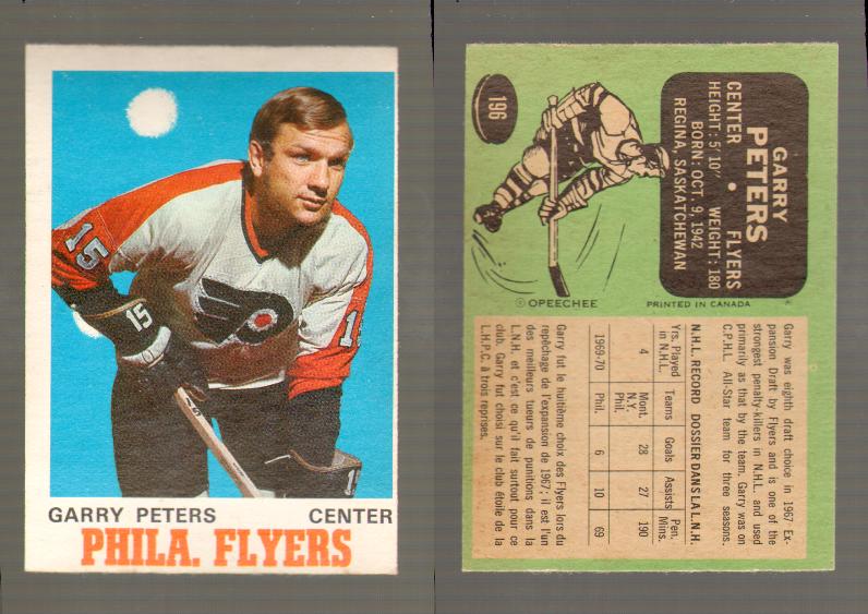 1970-71 O-PEE-CHEE CARD #196 G. PETERS photo 1970-71 O-PEE-CHEE CARD #196 G. PETERS photo
