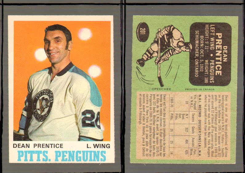 1970-71 O-PEE-CHEE CARD #201 D. PRENTICE photo 1970-71 O-PEE-CHEE CARD #201 D. PRENTICE photo
