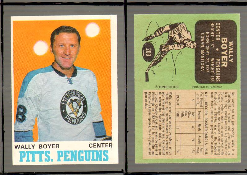 1970-71 O-PEE-CHEE CARD #203 W. BOYER photo 1970-71 O-PEE-CHEE CARD #203 W. BOYER photo