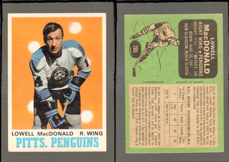 1970-71 O-PEE-CHEE CARD #206 L. MacDONALD photo 1970-71 O-PEE-CHEE CARD #206 L. MacDONALD photo