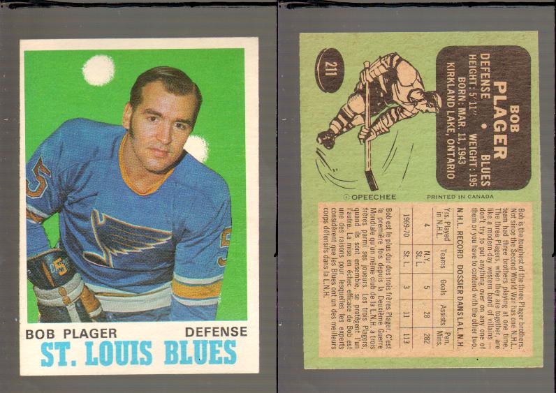 1970-71 O-PEE-CHEE CARD #211 B. PLAGER photo 1970-71 O-PEE-CHEE CARD #211 B. PLAGER photo