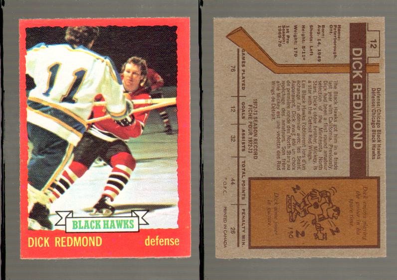 1973-74 O-PEE-CHEE CARD #12 D. REDMOND photo 1973-74 O-PEE-CHEE CARD #12 D. REDMOND photo