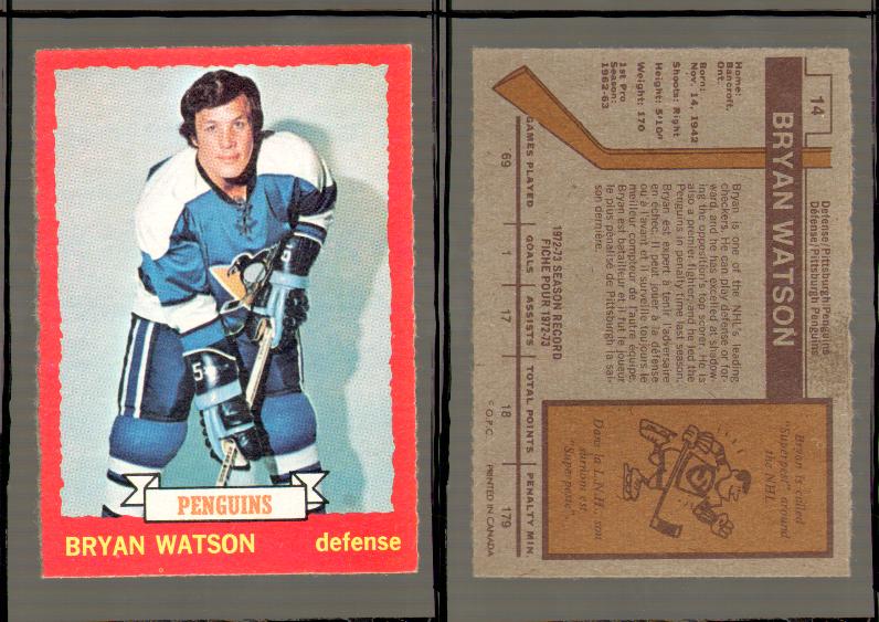 1973-74 O-PEE-CHEE CARD #14 B. WATSON photo 1973-74 O-PEE-CHEE CARD #14 B. WATSON photo