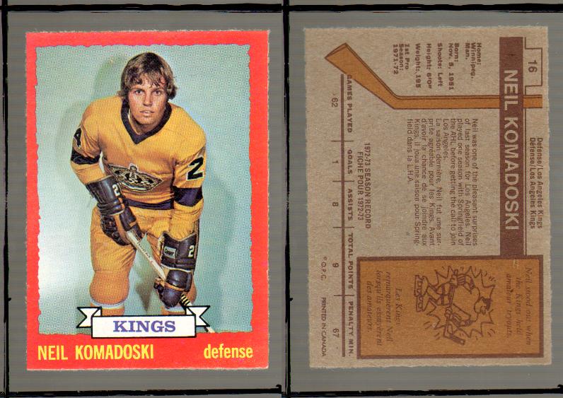 1973-74 O-PEE-CHEE CARD #16 N. KOMADOSKI photo 1973-74 O-PEE-CHEE CARD #16 N. KOMADOSKI photo