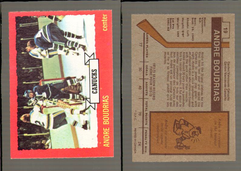 1973-74 O-PEE-CHEE CARD #19 A. BOUDRIAS photo 1973-74 O-PEE-CHEE CARD #19 A. BOUDRIAS photo