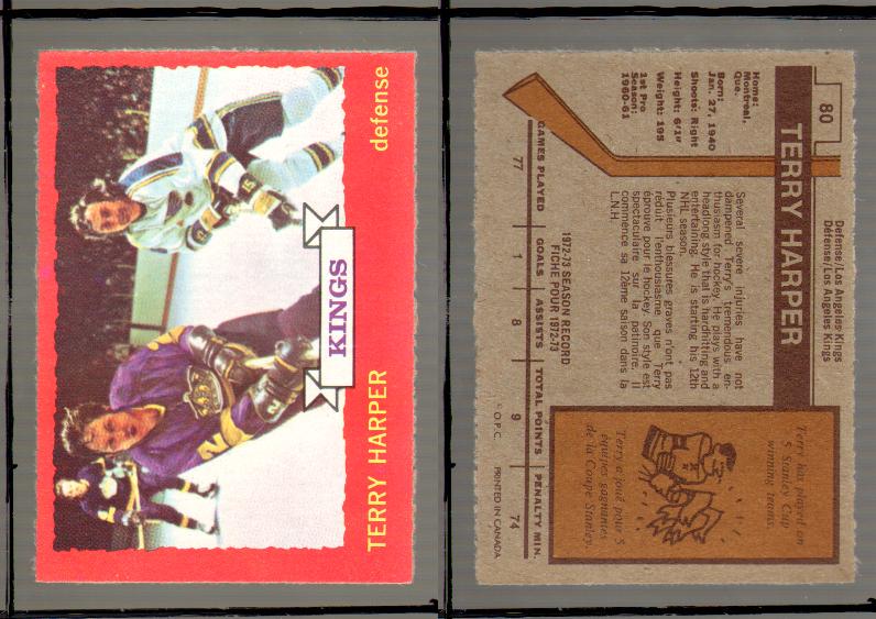 1973-74 O-PEE-CHEE CARD #80 T. HARPER photo