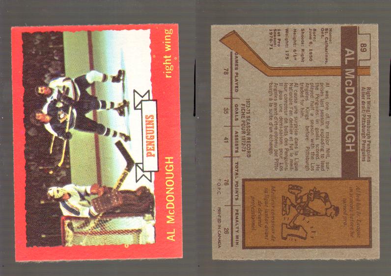 1973-74 O-PEE-CHEE CARD #89 A. McDONOUGH photo 1973-74 O-PEE-CHEE CARD #89 A. McDONOUGH photo