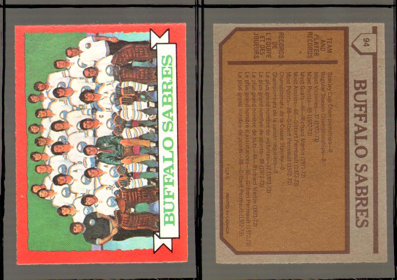 1973-74 O-PEE-CHEE CARD #94 BUFFALO SABRES photo 1973-74 O-PEE-CHEE CARD #94 BUFFALO SABRES photo