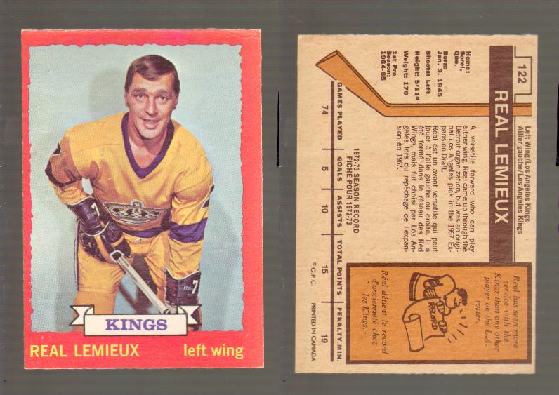 1973-74 O-PEE-CHEE CARD #122 R. LEMIEUX photo 1973-74 O-PEE-CHEE CARD #122 R. LEMIEUX photo