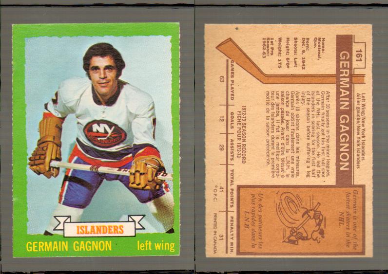 1973-74 O-PEE-CHEE CARD #161 G. GAGNON photo 1973-74 O-PEE-CHEE CARD #161 G. GAGNON photo